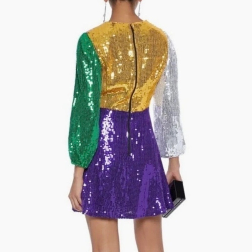 NEW NWT ALICE + OLIVIA Blaze Sequin Colorblock Long Sleeve Mini Dress SZ 4 Glam - Picture 3 of 11